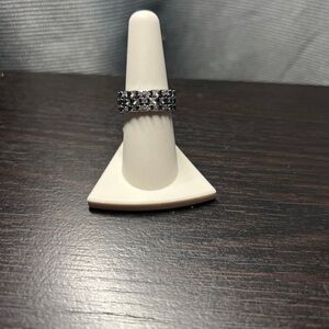 BP Silver and Black Geometric Ring